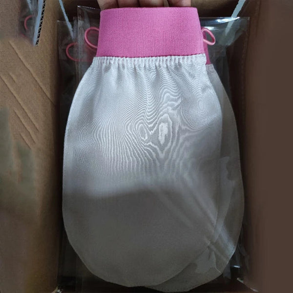 Silk exfoliating face wash and beauty towel, soft and exfoliating, bath and scrubbing, silk bath and face wash gloves