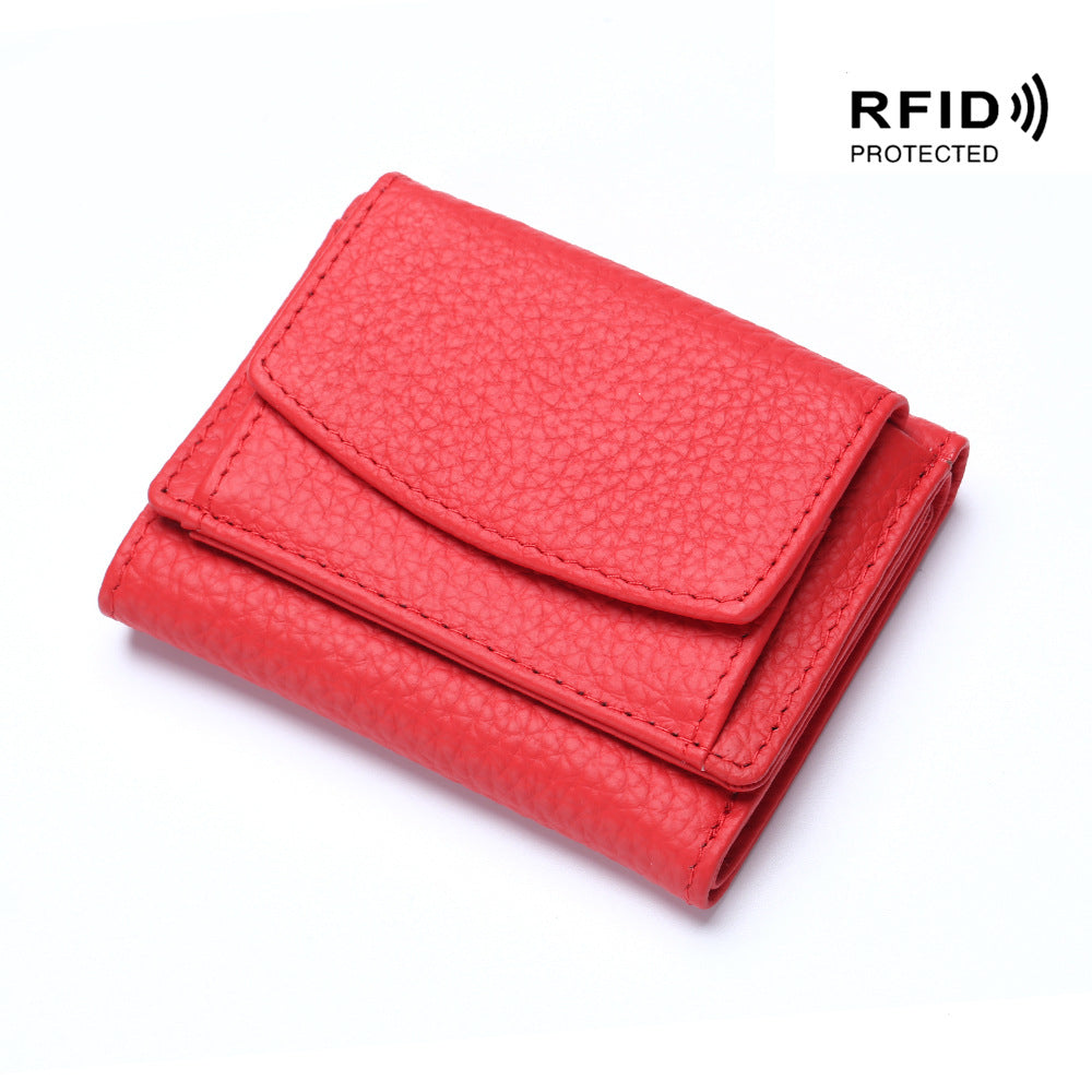Small wallet women's genuine leather Japanese style fabric RFID coin bag wallet mini wallet short