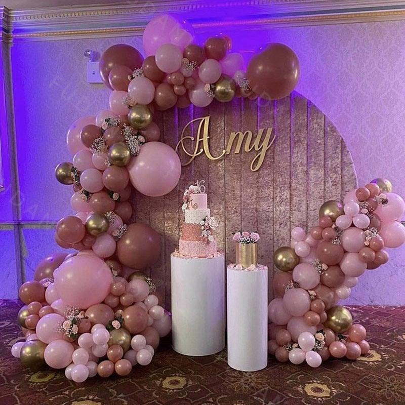 167Pcs Retro Pink Balloons Arch Kit Gold Latex Balloons For Wedding Anniversary Birthday Party Decoration Girl Birthday Party Decoration