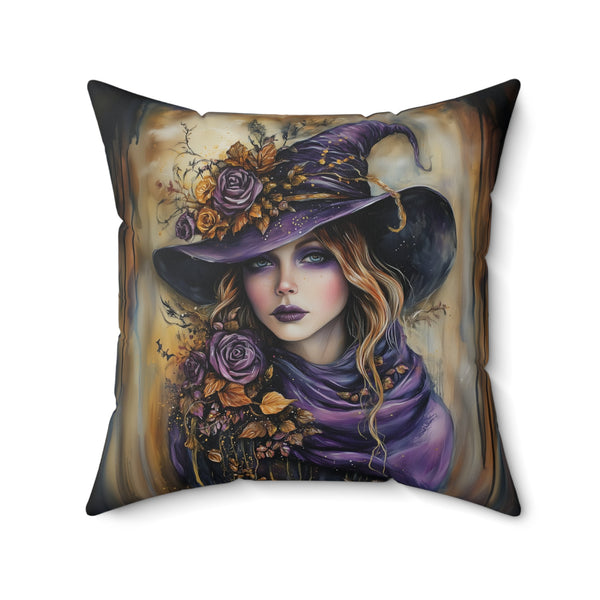 Microsuede Cushion / Halloween Art / Witch - Autumn /
