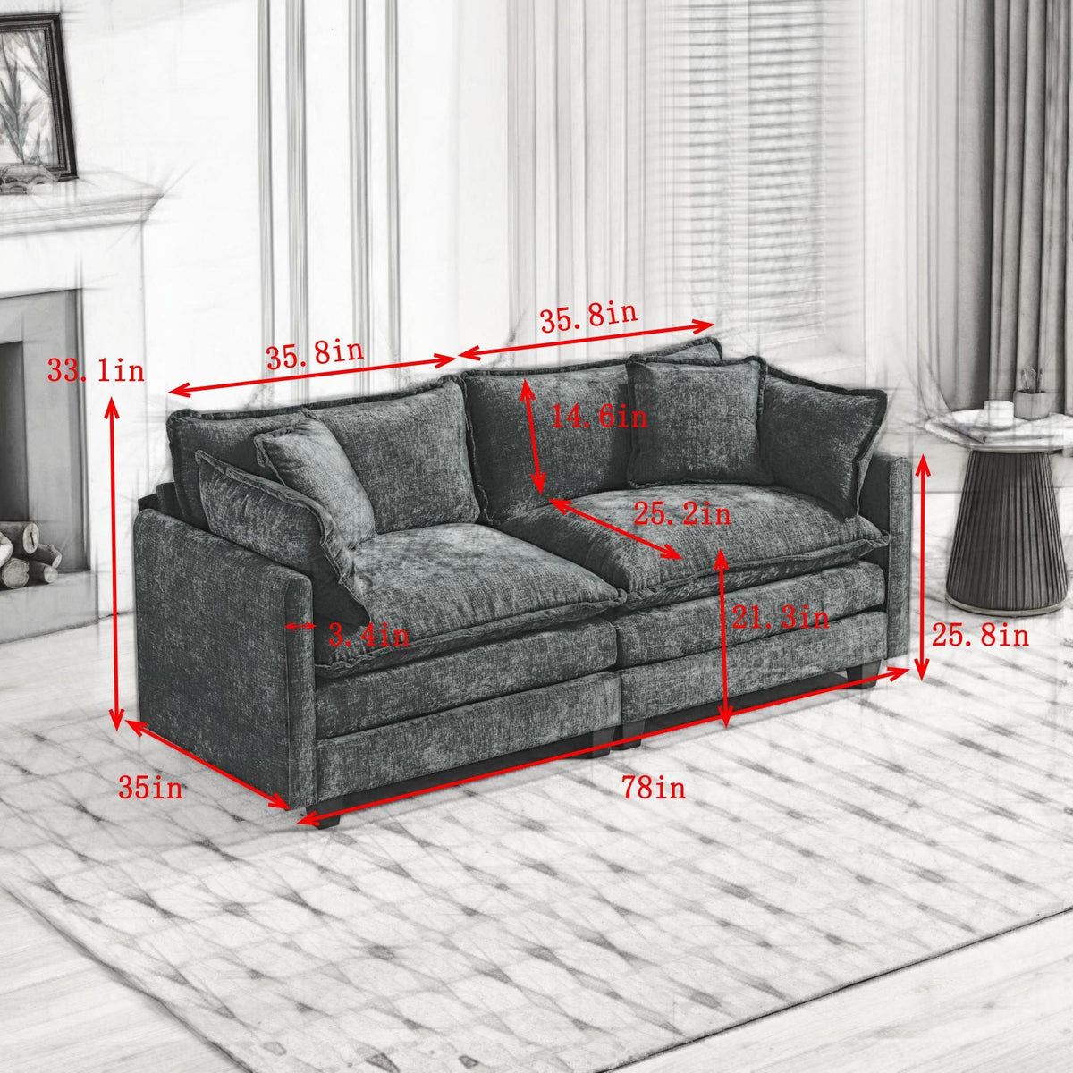 Cloud Sofa LoveSeat (Ottoman is not included) Modern Sectional Couch
