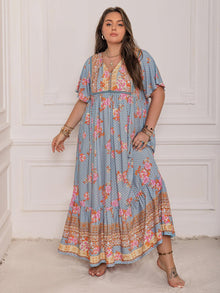 white christmas dresses Flowy 3/4 Sleeves Dark Navy Plus Size Prom Dress with Sweep Train main image 0
