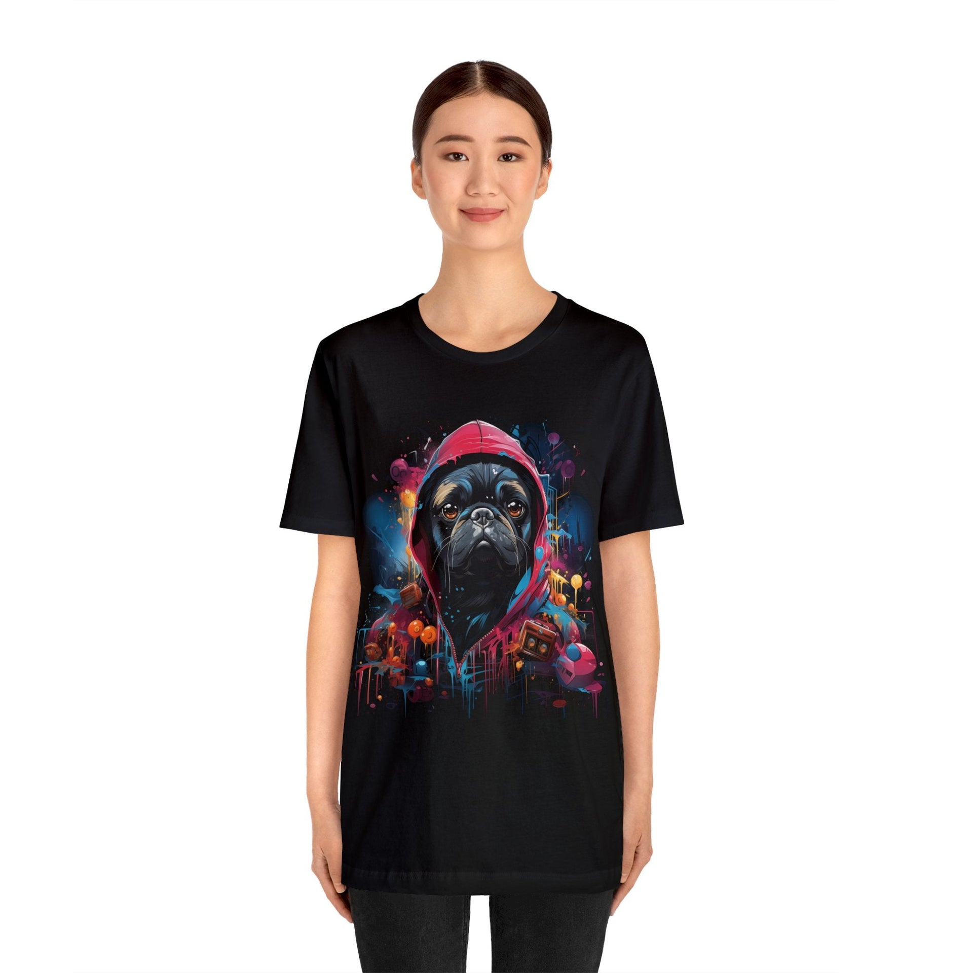 Graffiti Pug Life Cotton Black Tee Shirt
