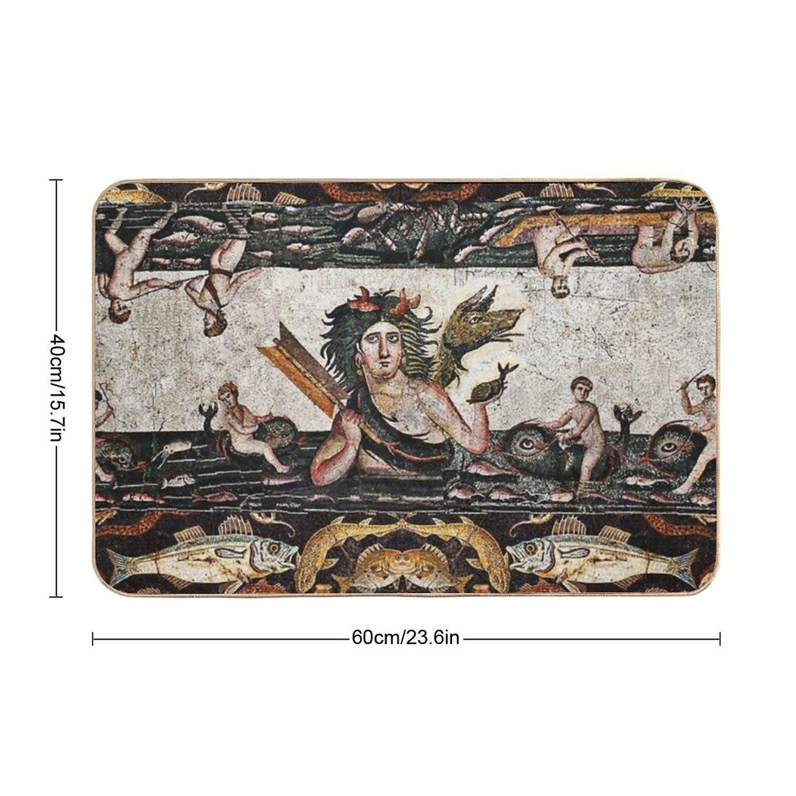 THALASSA SEA GODDESS WITH SNAKE DRAGON ,DOLPHINS,FISHES,NAUTICAL ,OCEAN - SEA LIFE MOSAICS Bath Mat