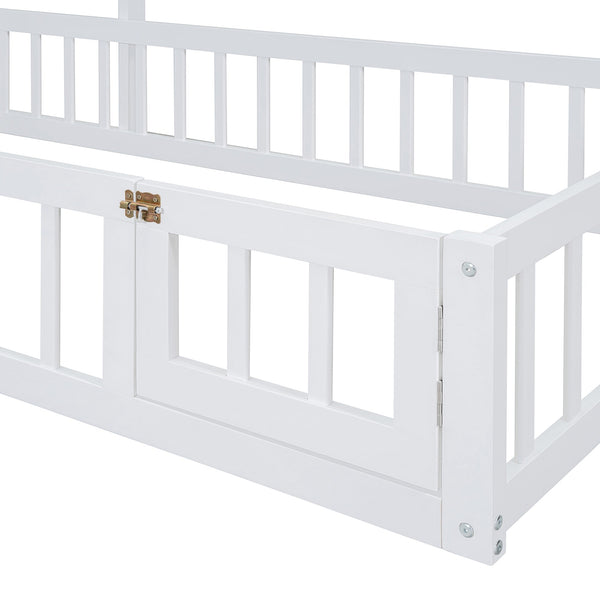 Wooden Twin Size Children's Bed with Detachable Headboard and Integrated Clothes Drying Rack, White
