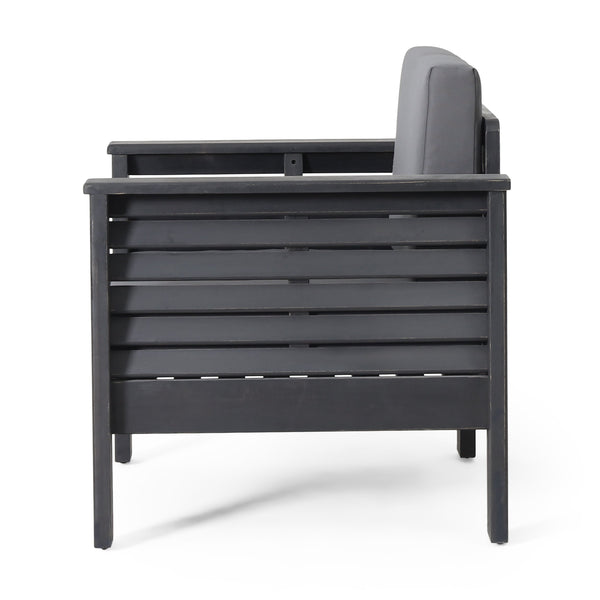 ( Set of 2) Outdoor Acacia Wood Club Chairs with Cushions, Dark Gray, 27.75
