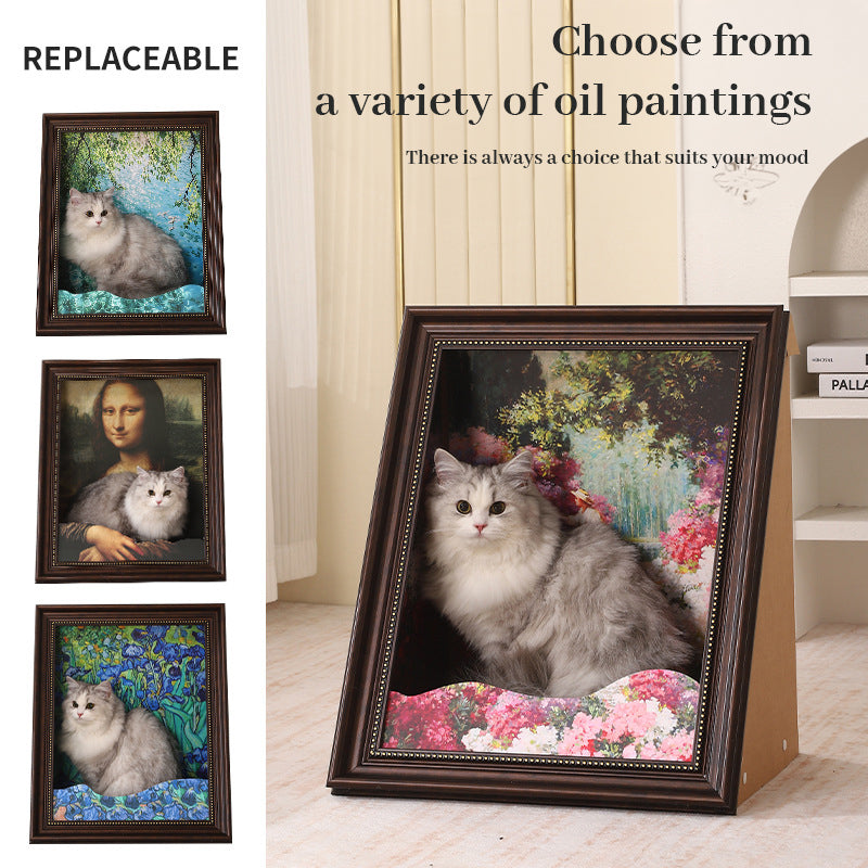 3D Mona Lisa Cat Scratcher with Removable Oil Painting Frame