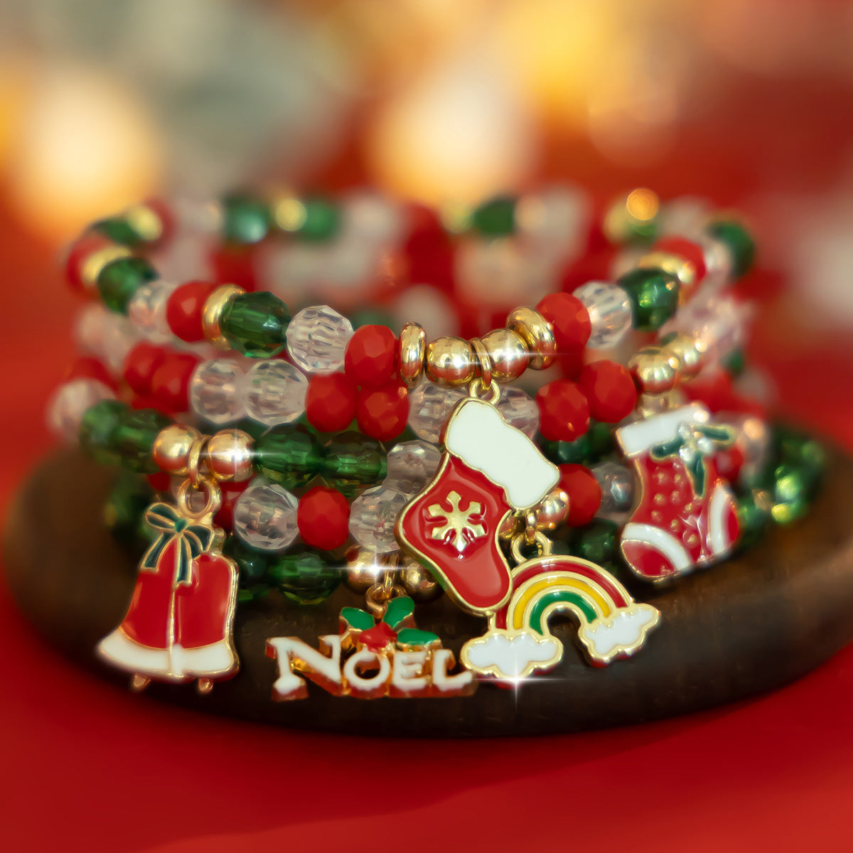 Christmas Candy Soft Ceramic CCB Bracelet Ins Wind Beaded Alloy Bracelet Set