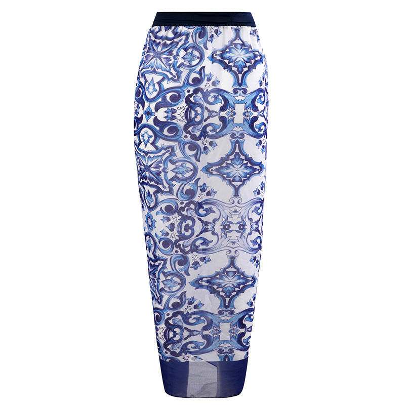 Two-piece one-piece swimsuit with skirt