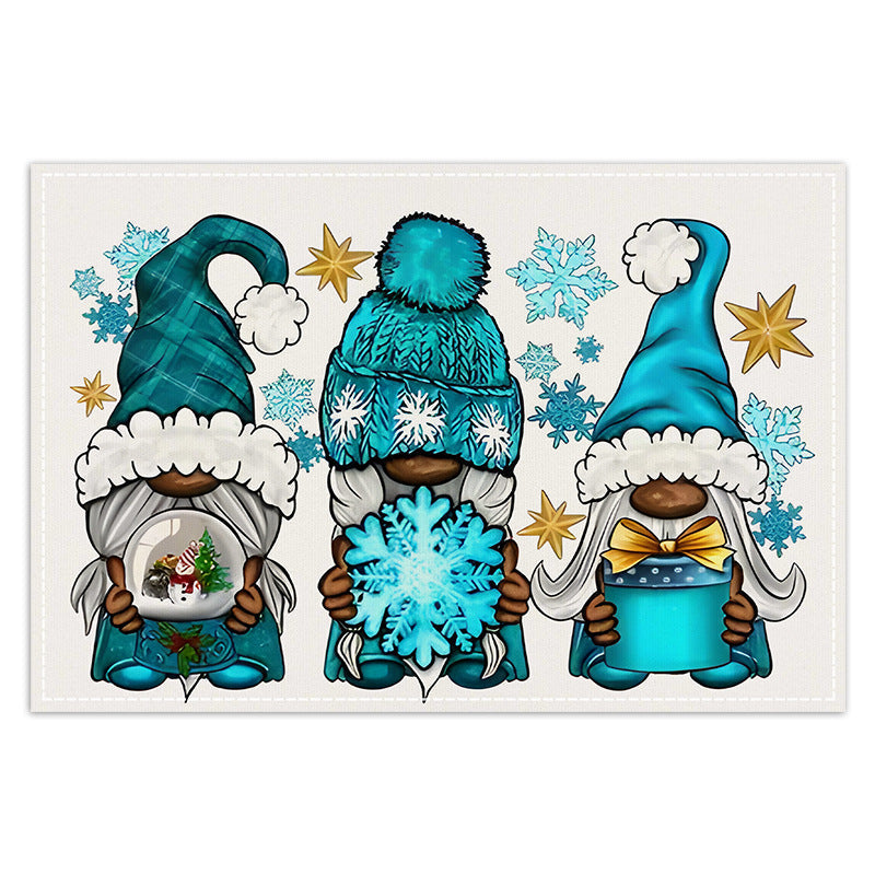 Christmas gnome printed placemat blue series linen dining table insulation mat holiday party decoration table mat