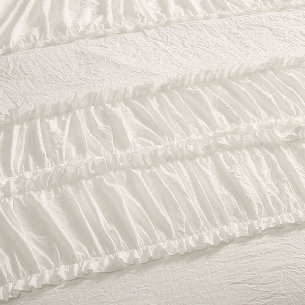 Close-up of textured white fabric with ruffled edge