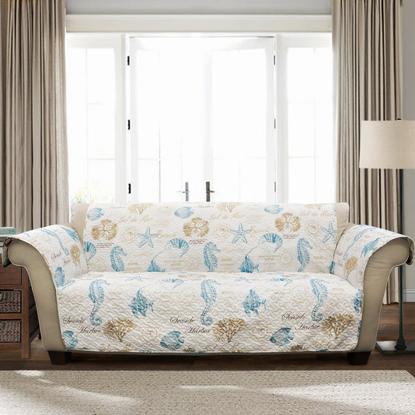 Sofa with a floral patterned cover in a living room setting