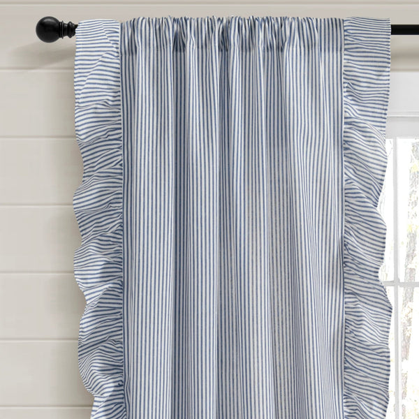Farmhouse Stripe Reyna Ruffle Window Curtain Panel Set