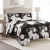 Zinnia Floral 3 Piece Quilt Set - King / Black_Gray