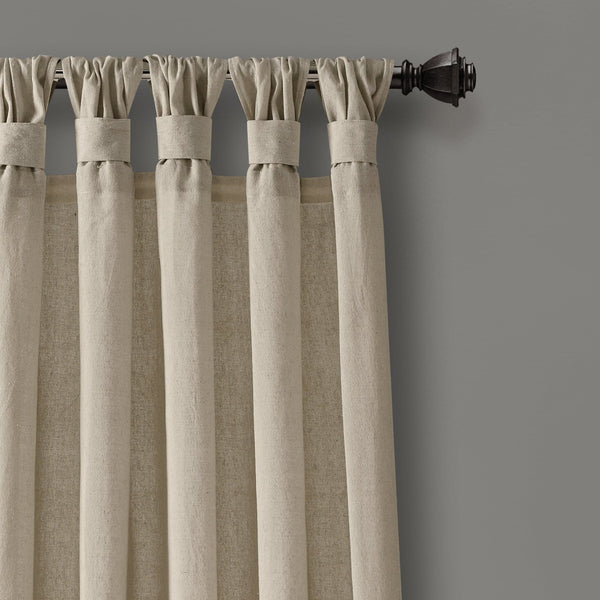 Burlap Knotted Tab Top Window Curtain Panel Set