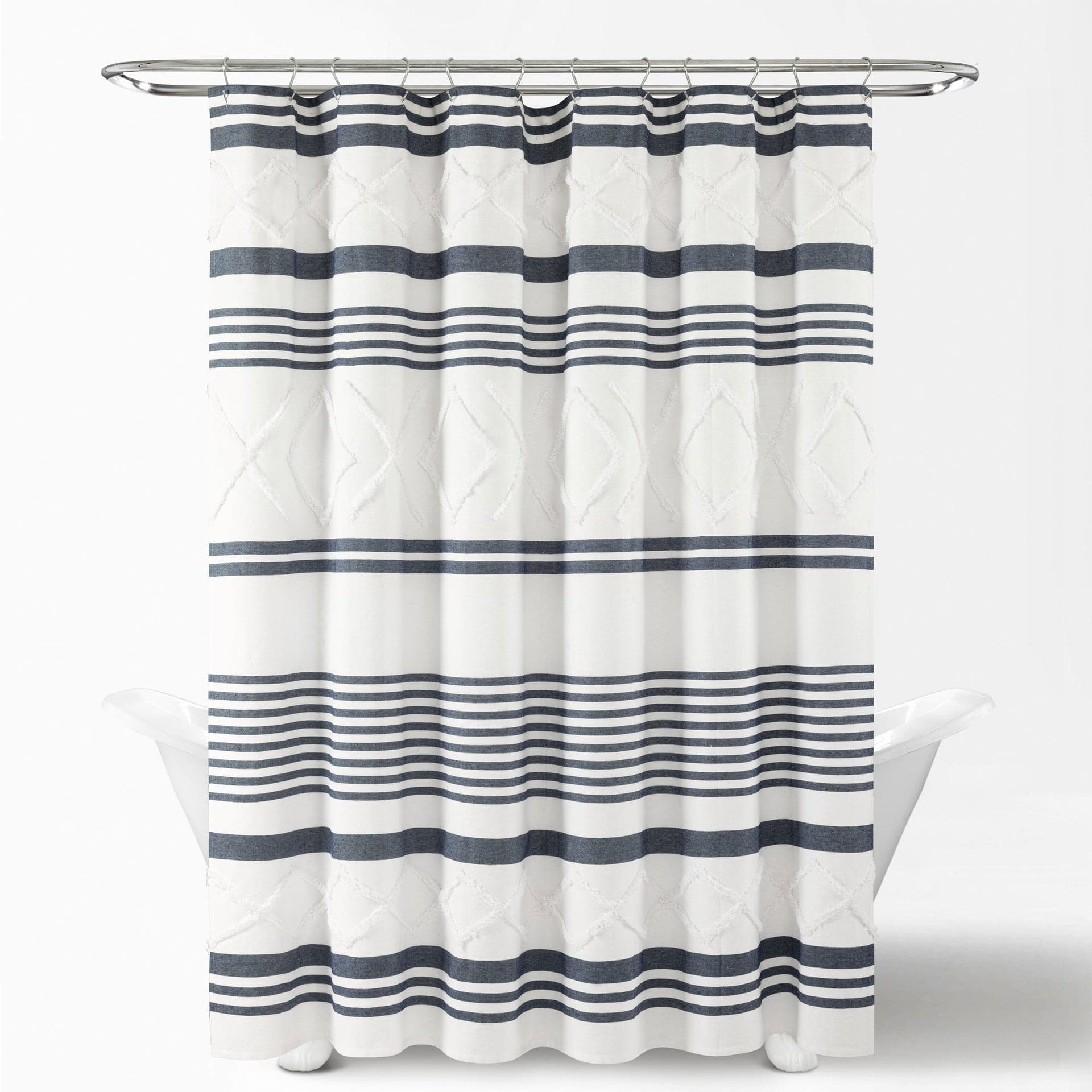 Urban Diamond Stripe Woven Tufted Recycled Cotton Blend Shower Curtain