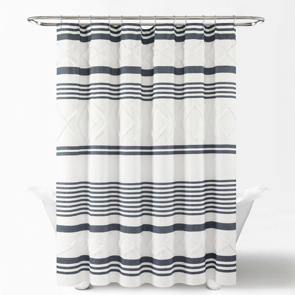 Urban Diamond Stripe Woven Tufted Recycled Cotton Blend Shower Curtain