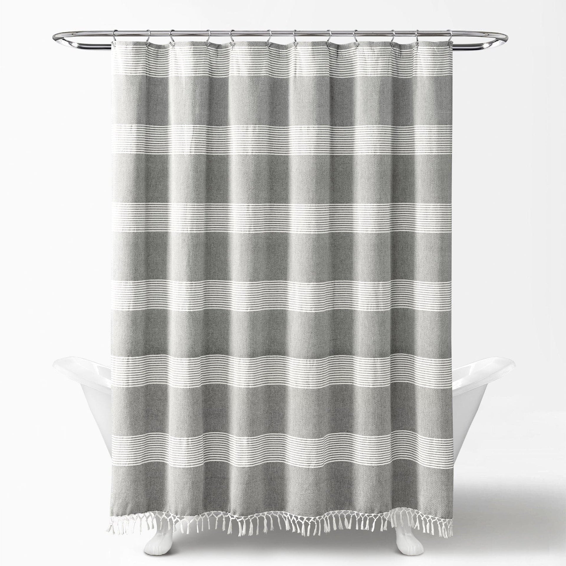 Tucker Stripe Yarn Dyed Knotted Tassel Shower Curtain