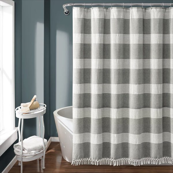 Tucker Stripe Yarn Dyed Knotted Tassel Shower Curtain