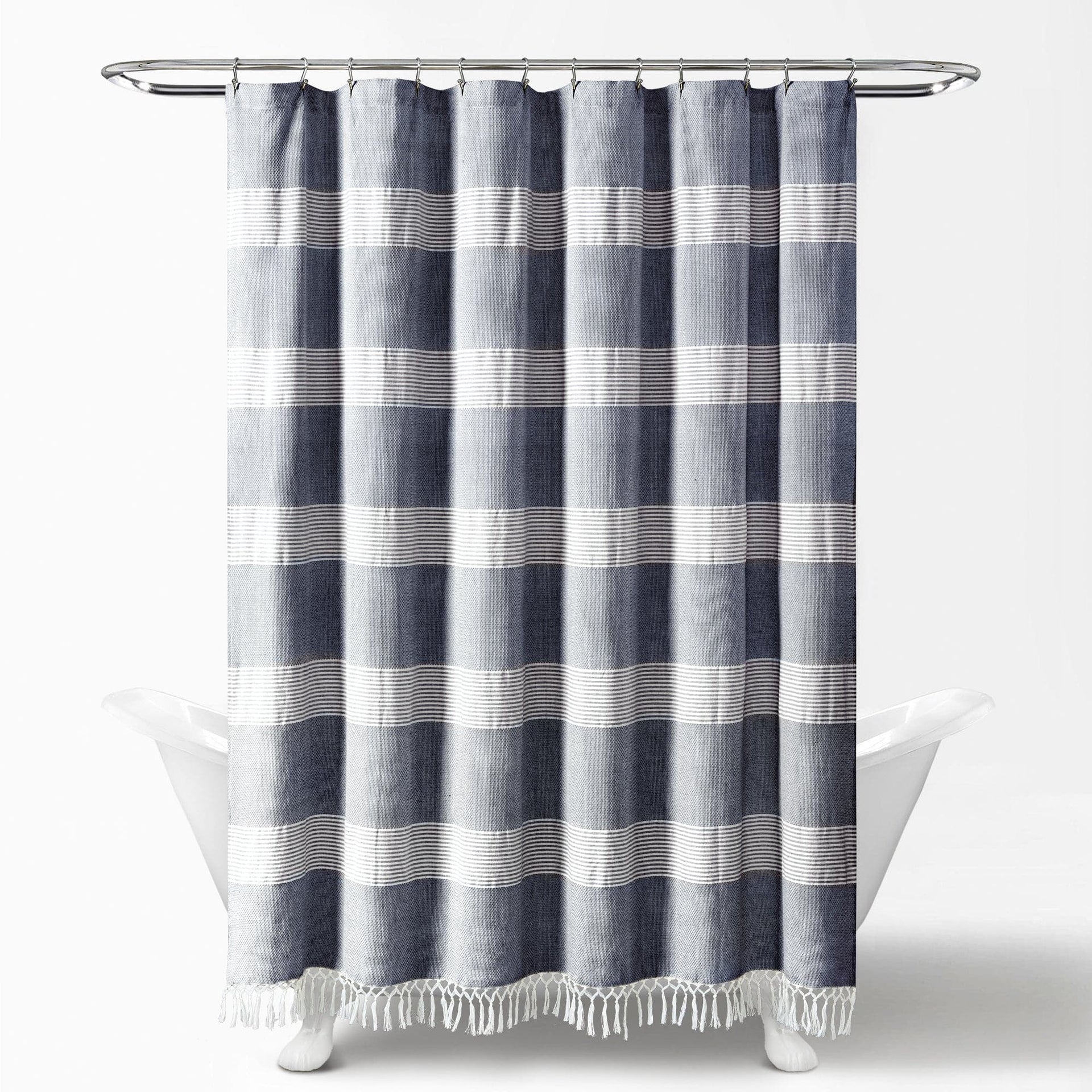 Tucker Stripe Yarn Dyed Knotted Tassel Shower Curtain