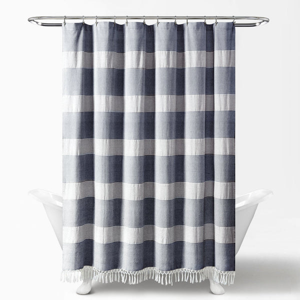 Tucker Stripe Yarn Dyed Knotted Tassel Shower Curtain