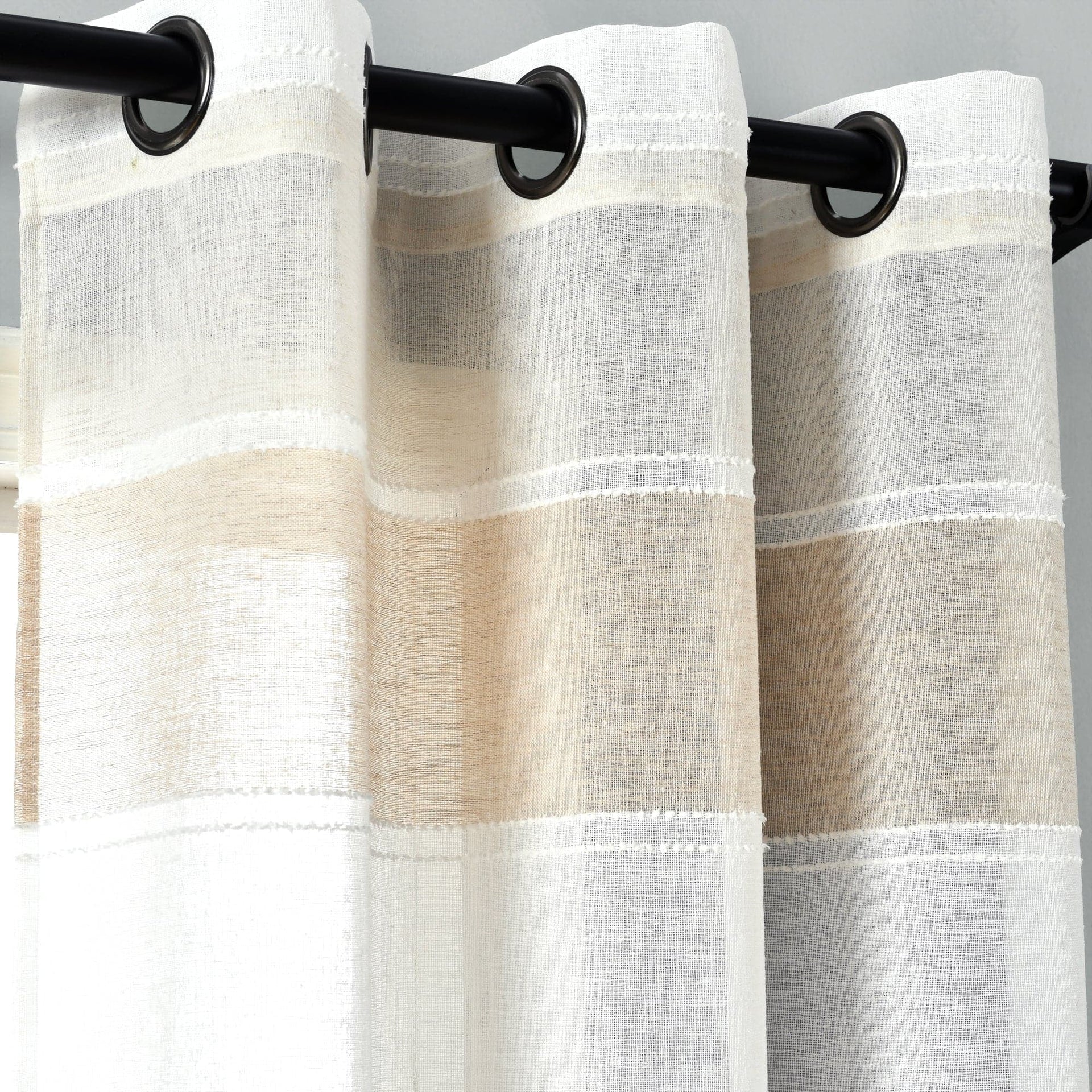 Textured Stripe Grommet Sheer Window Curtain Panel Set