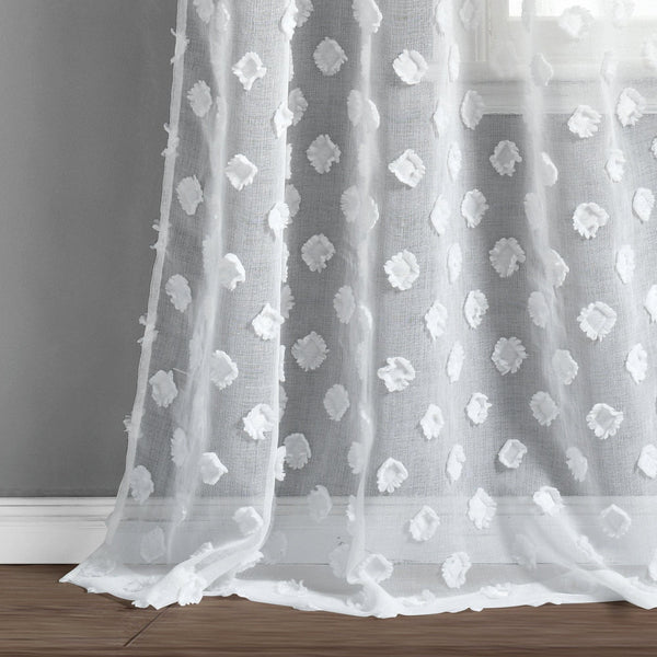 Textured Dot Grommet Sheer Window Curtain Panel Set