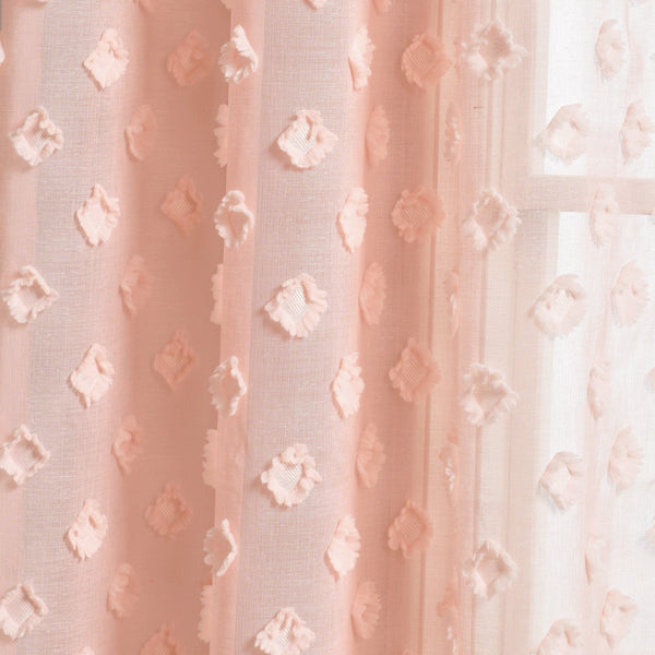 Sheer pink curtains with floral pattern