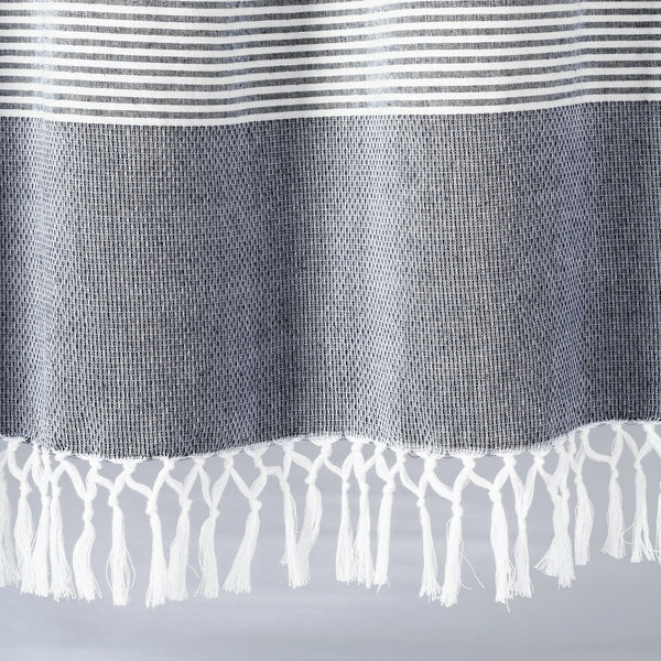 Tucker Stripe Yarn Dyed Knotted Tassel Window Curtain Panel Set