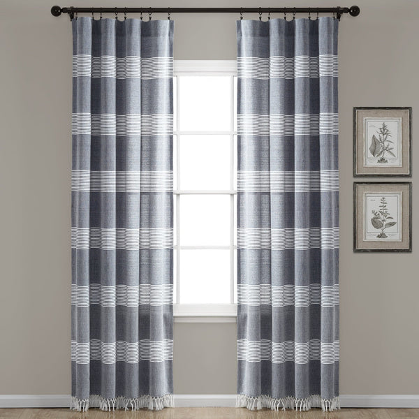 Tucker Stripe Yarn Dyed Knotted Tassel Window Curtain Panel Set