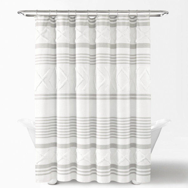 Urban Diamond Stripe Woven Tufted Recycled Cotton Blend Shower Curtain
