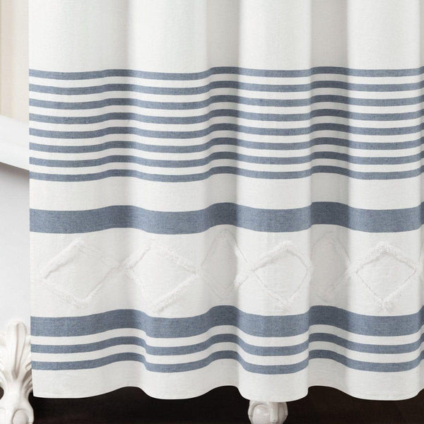 Urban Diamond Stripe Woven Tufted Recycled Cotton Blend Shower Curtain