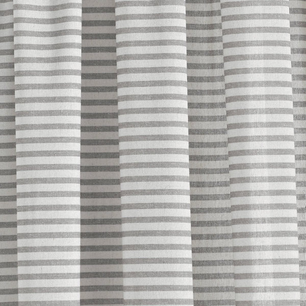 Boho Coastal Horizontal Ticking Stripe Tassel Window Curtain Panel Set