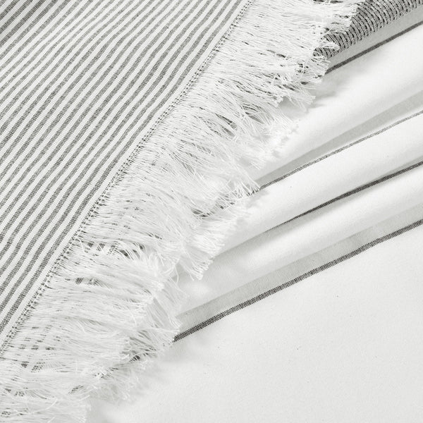 Stripe Yarn Dyed Tassel Fringe Woven Cotton Shower Curtain