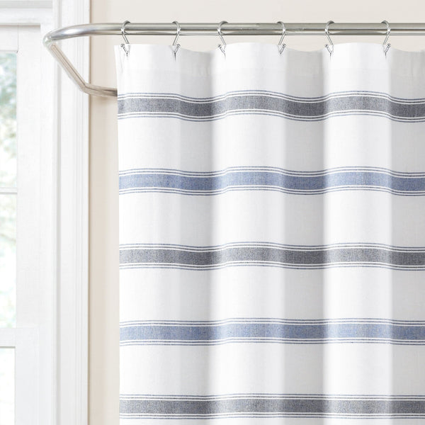 Stripe Woven Textured Yarn Dyed Recycled Cotton Shower Curtain