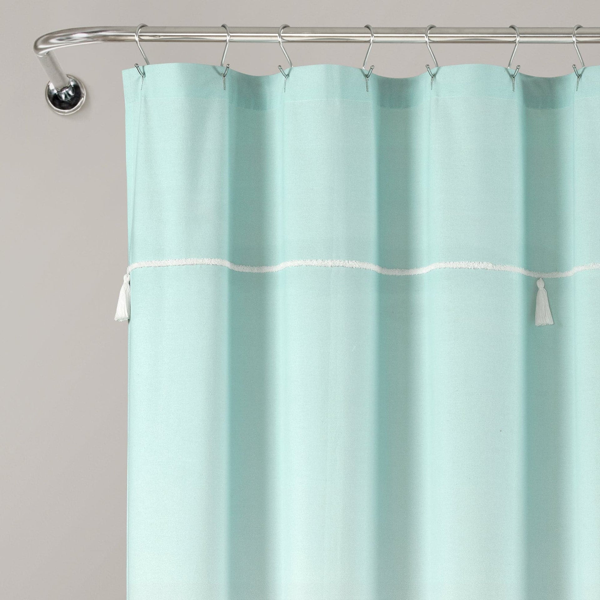Ombre Embroidery Tassel Cotton Shower Curtain