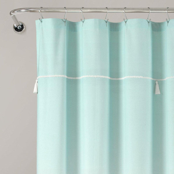 Ombre Embroidery Tassel Cotton Shower Curtain
