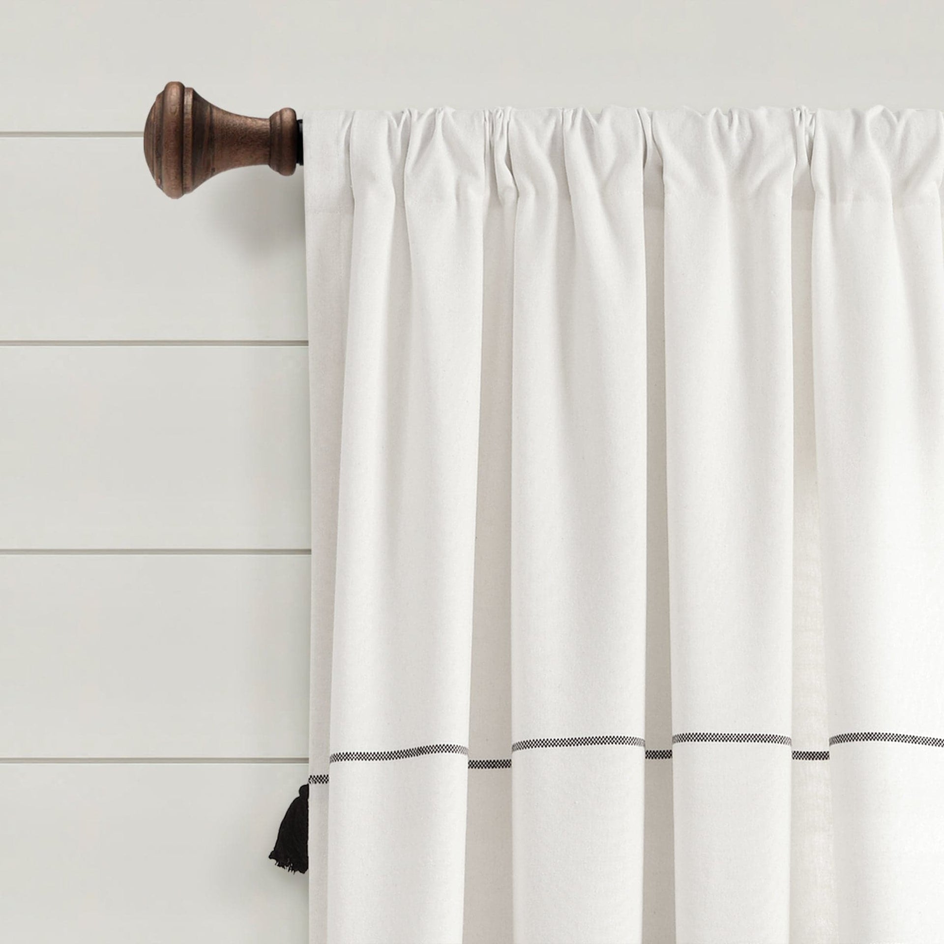 Farmhouse Boho Stripe Woven Tassel Yarn Dyed Recycled Cotton Blend Window Curtain Panel Set