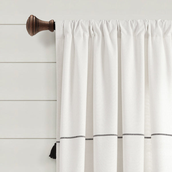 Farmhouse Boho Stripe Woven Tassel Yarn Dyed Recycled Cotton Blend Window Curtain Panel Set