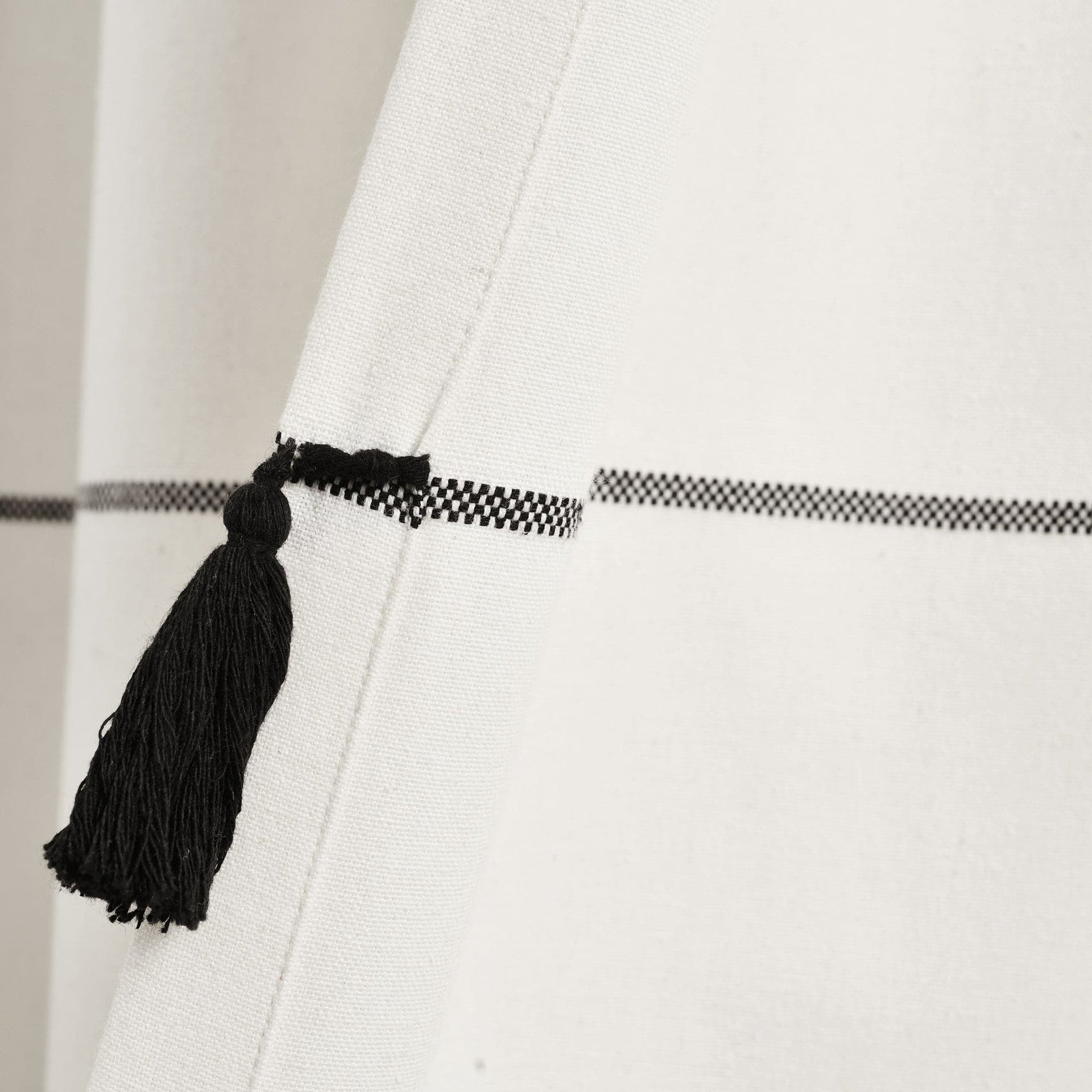 Farmhouse Boho Stripe Woven Tassel Yarn Dyed Recycled Cotton Blend Window Curtain Panel Set