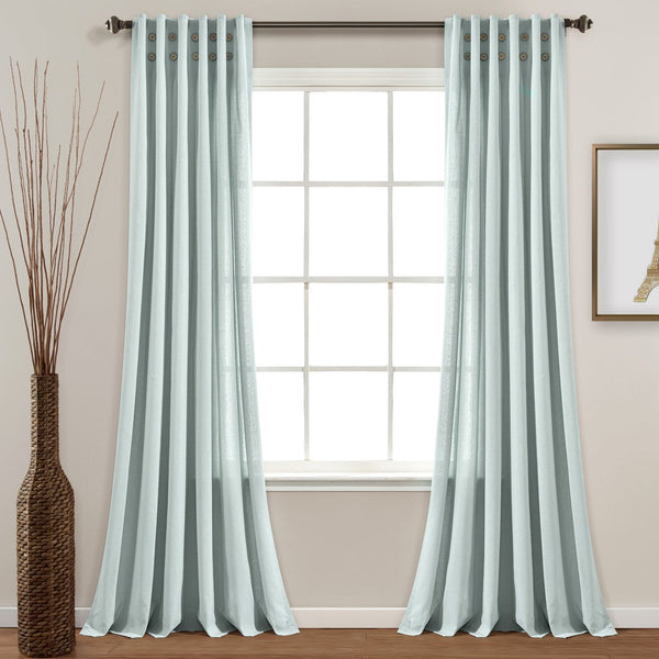 Linen Button Pinched Pleat Window Curtain Panel
