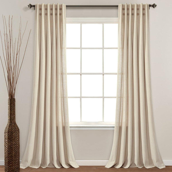 Linen Button Pinched Pleat Window Curtain Panel