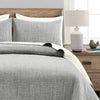 Solid Kantha Pick Stitch Yarn Dyed Cotton Woven Quilt/Coverlet Set - Full/Queen / Light Gray_Off-White