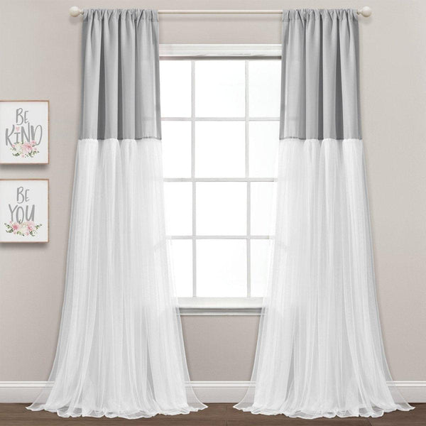 Tulle Skirt Colorblock Window Curtain Panel Set