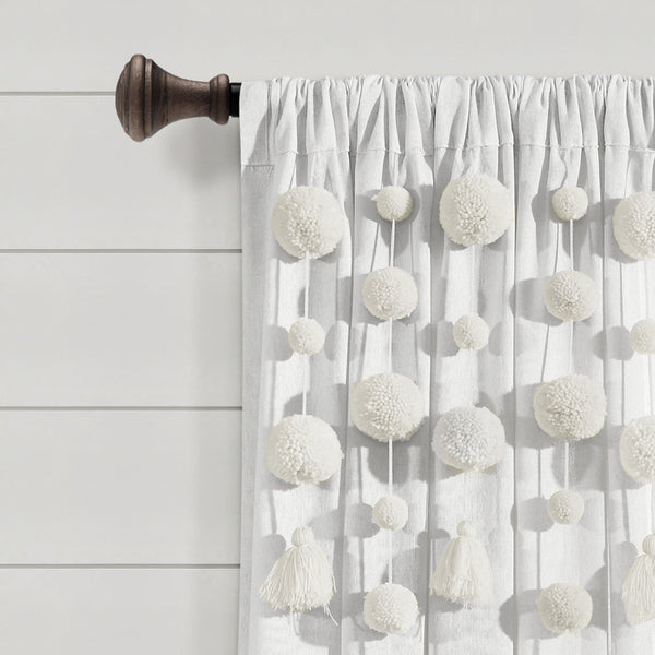 Boho Pom Pom Tassel Faux Linen Window Curtain Panel