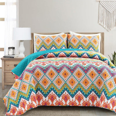 Boho Chevron Reversible Cotton Quilt 3 Piece Set
