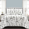 Paris Bonjour Reversible Cotton 3 Piece Quilt Set