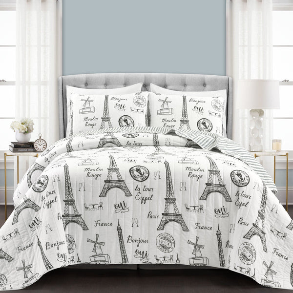 Bedding set with Eiffel Tower design in a bedroom setting