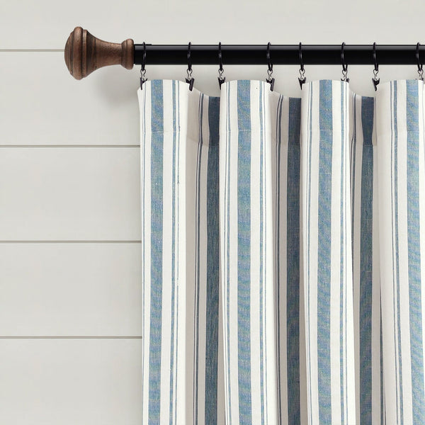 Farmhouse Stripe Yarn Dyed Recycled Cotton Blend Window Curtain Panel Set
