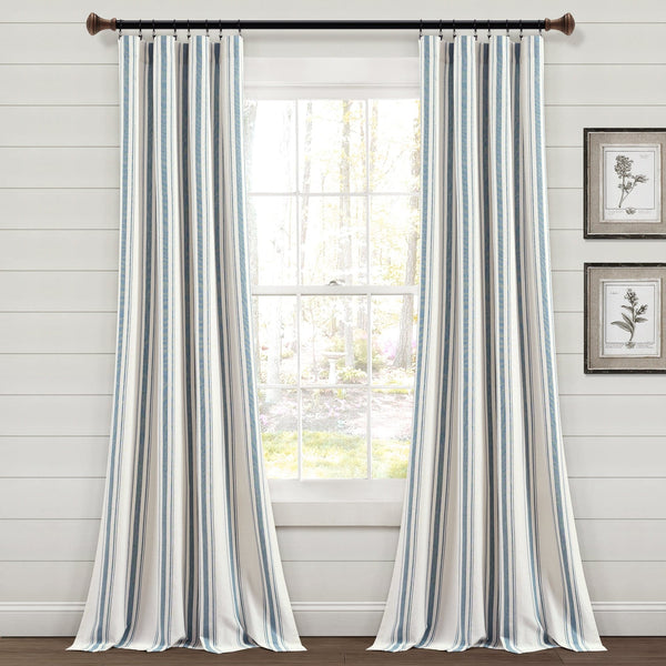 Farmhouse Stripe Yarn Dyed Recycled Cotton Blend Window Curtain Panel Set